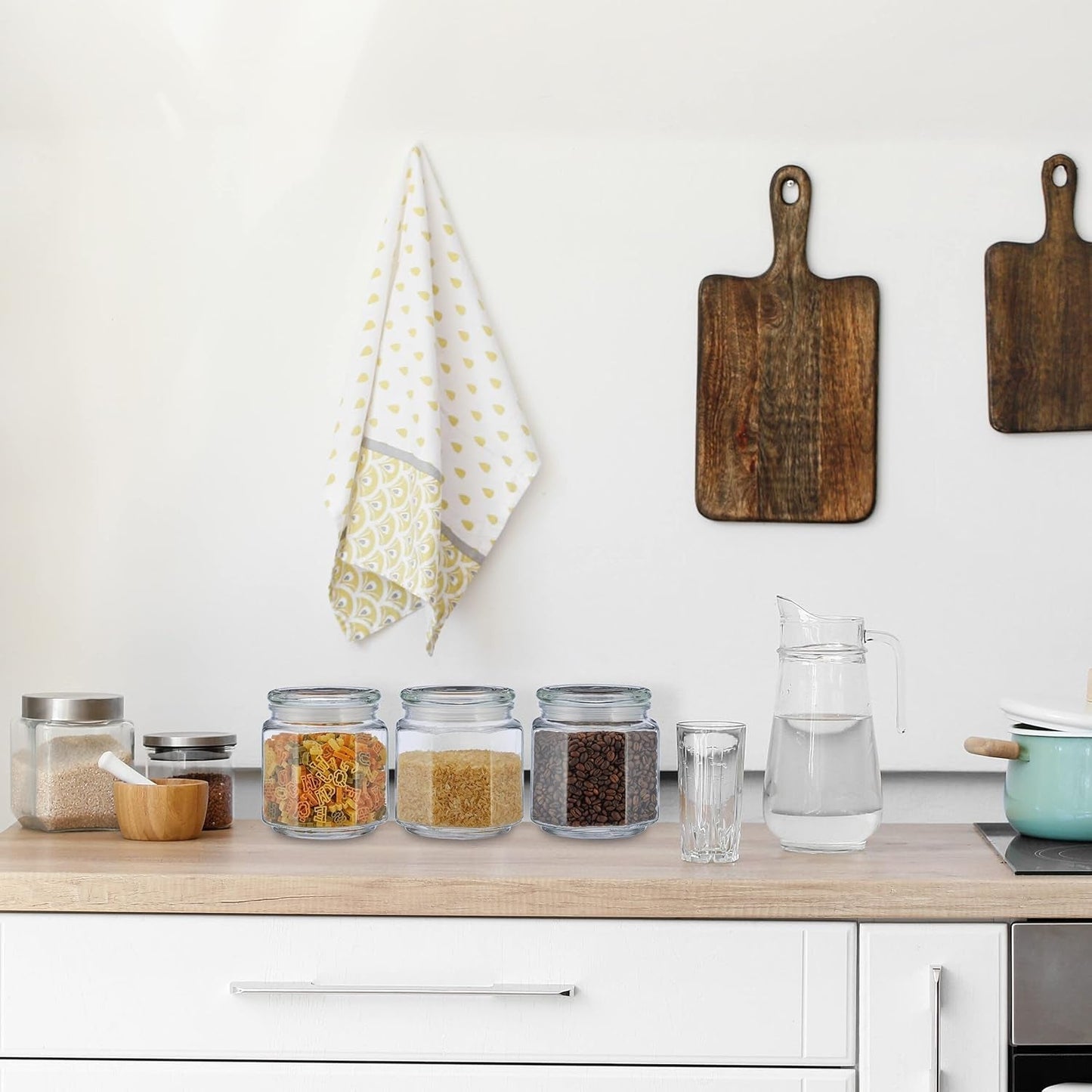 Relaxdays förvaringsburkar med lock Set med 6 glas 1,3L åttakantiga förvaringsburkar Lufttäta glasbehållare Klara matförvaringslådor Naty Shop