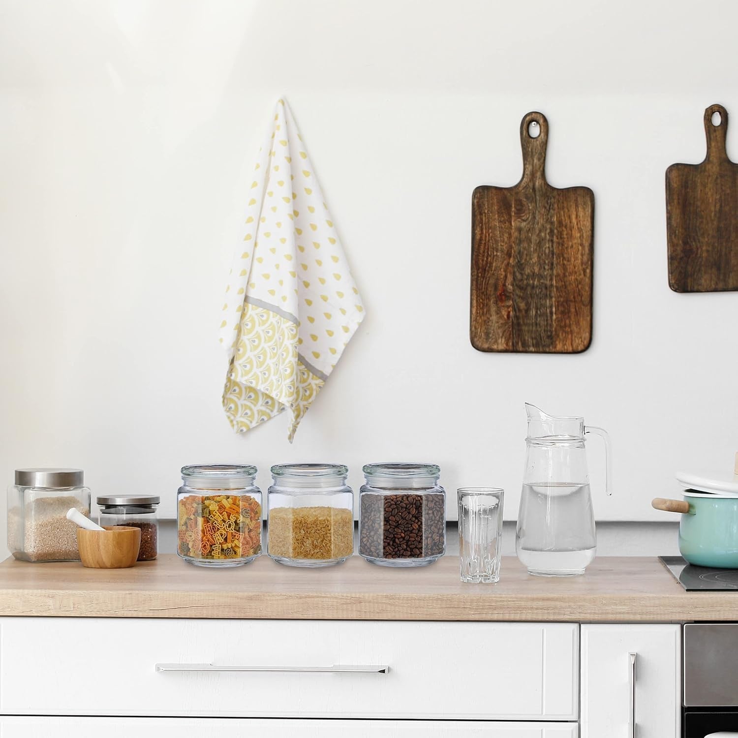 Relaxdays förvaringsburkar med lock Set med 6 glas 1,3L åttakantiga förvaringsburkar Lufttäta glasbehållare Klara matförvaringslådor Naty Shop