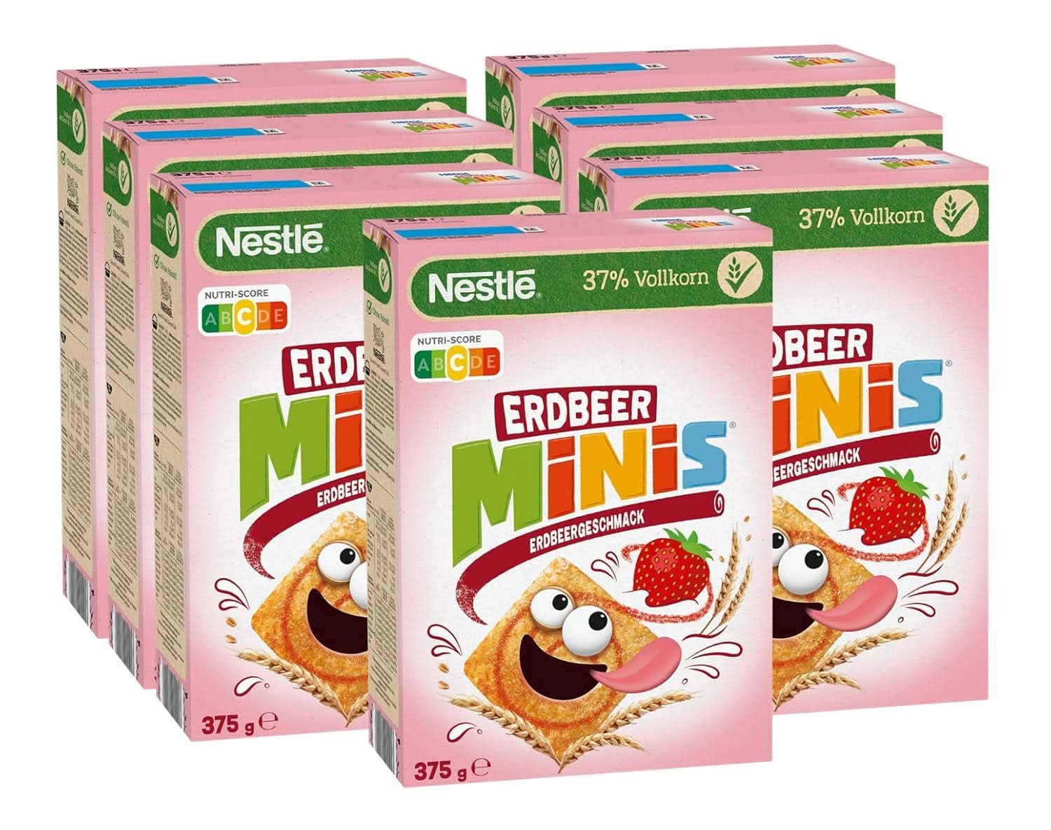 NESTLE Strawberry Minis, flingor med jordgubbssmak och fullkornsmjöl, set 7 x 375 gram Cereals Naty Shop