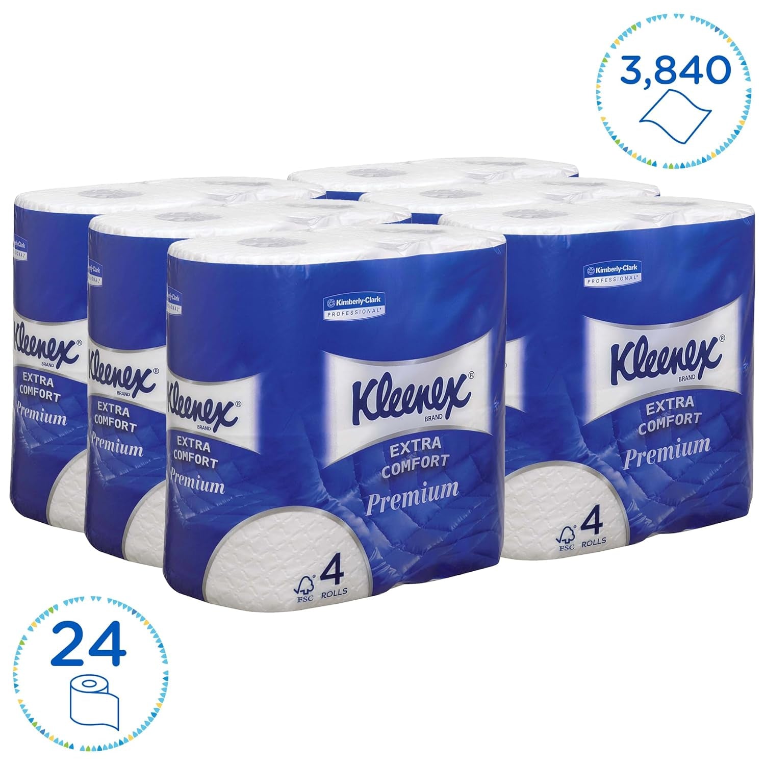 Kleenex Premium toalettpappersrullar 8484, toalettpapper 24 rullar X 160 puffade ark, 4-lagers toalettpapper, 100 % ren fiber, hög kvalitet, rivtålig och mjuk (2-pack)