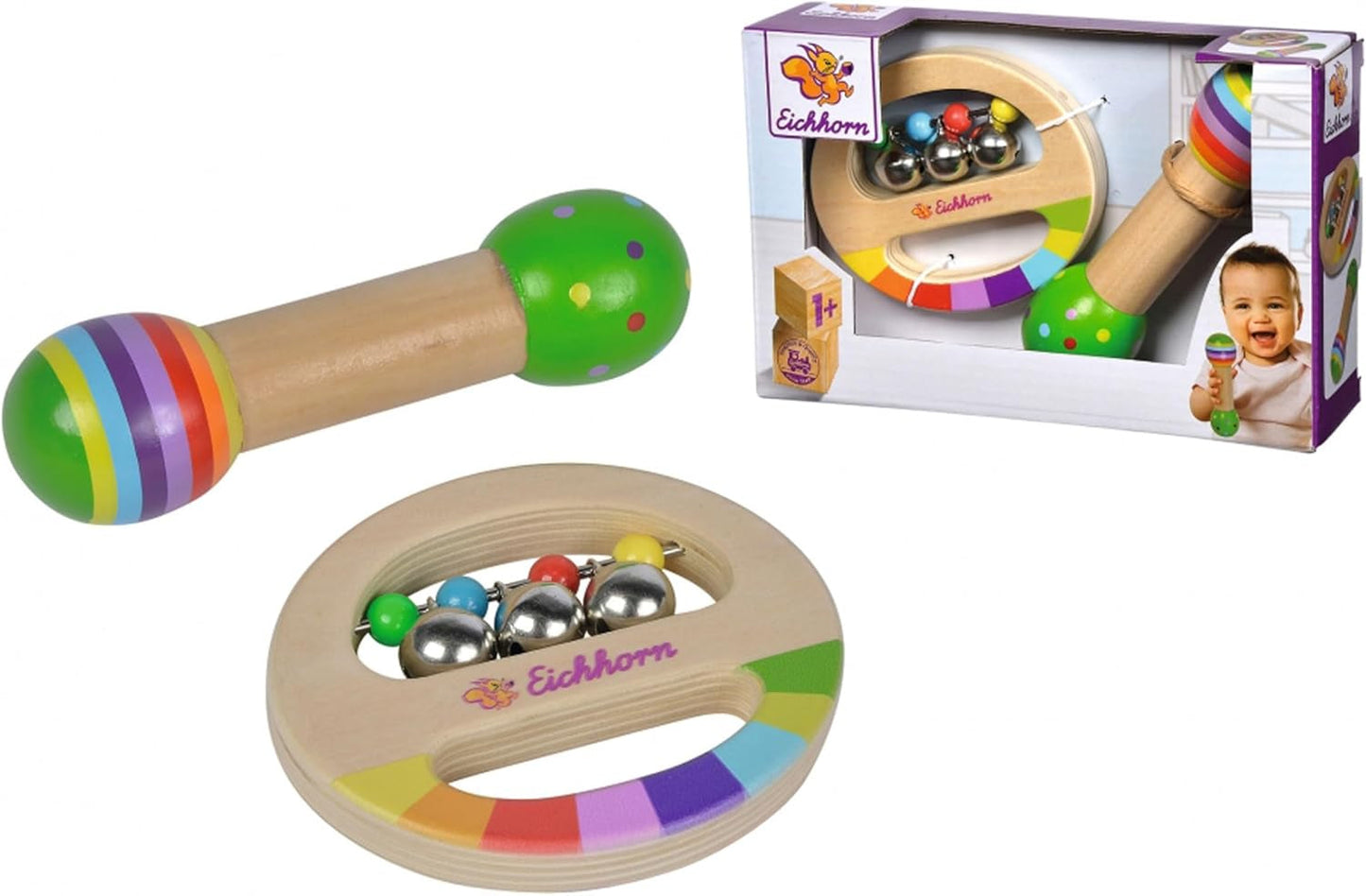 Eichhorn - 2-delad musikuppsättning, innehåller leksak med klockor och ljudsticka, färgglada trämusikinstrument, från 1 år Babyleksaker Naty Shop Standardtitel