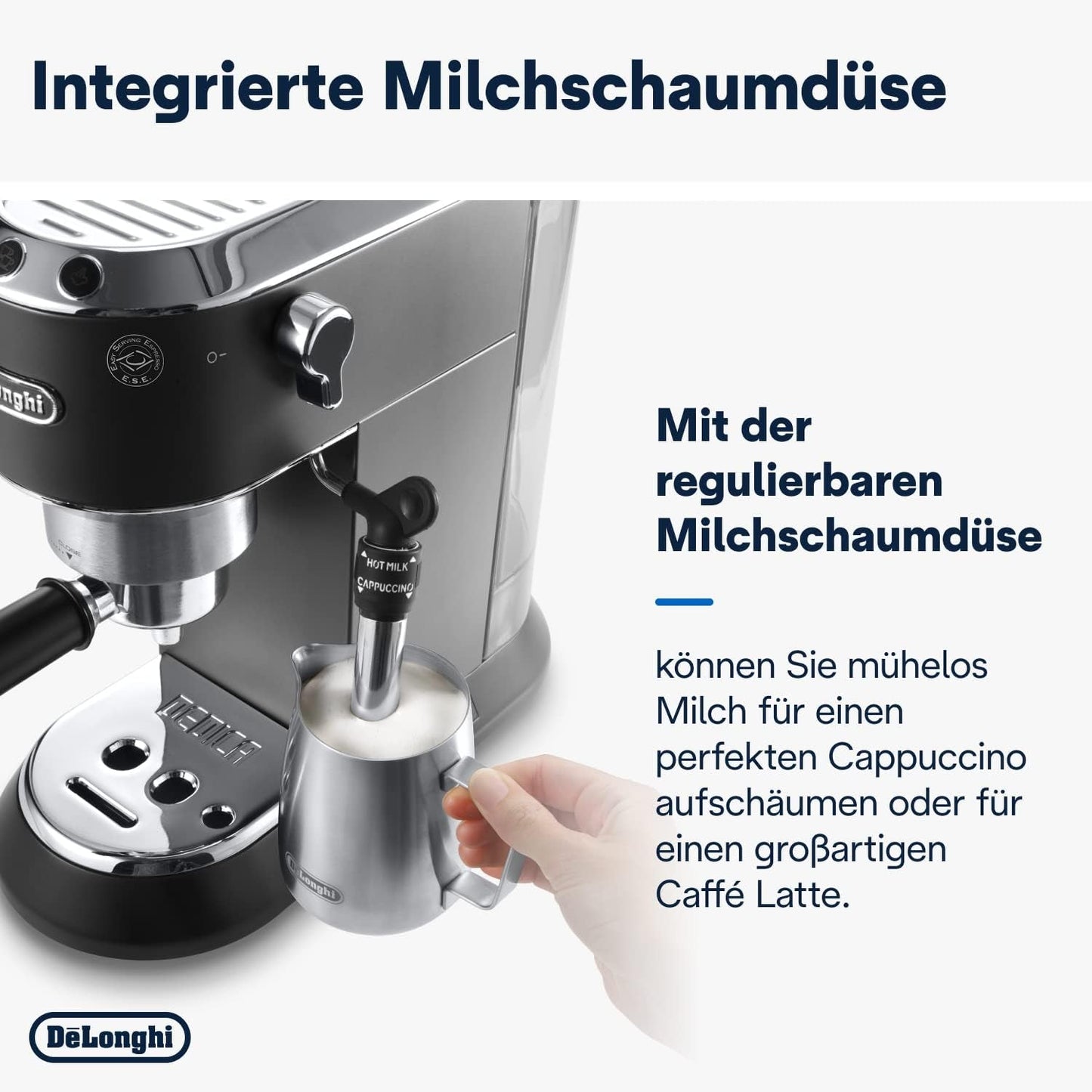 De'Longhi Dedica Style EC 685.B – Espressomaskin med portafilter, espressomaskin med professionell mjölkskummare, endast 15 cm bred, för malet kaffe eller ESE-kapslar, 1 l vattentank, svart
