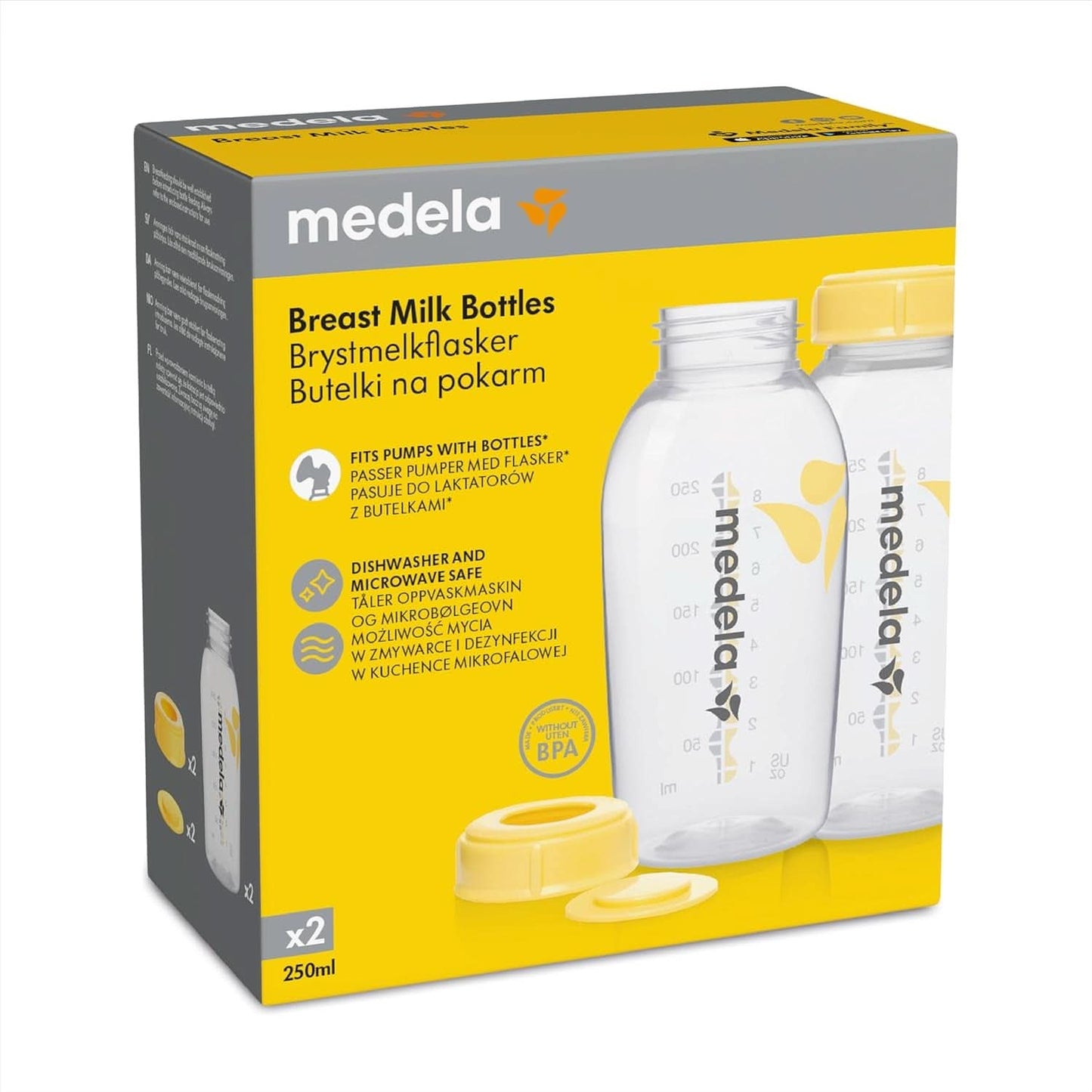 Medela nappflaskor för förvaring av bröstmjölk | BPA-fri | Förpackning med 2 × 250 ml Barnmat och amningstillbehör Naty Shop