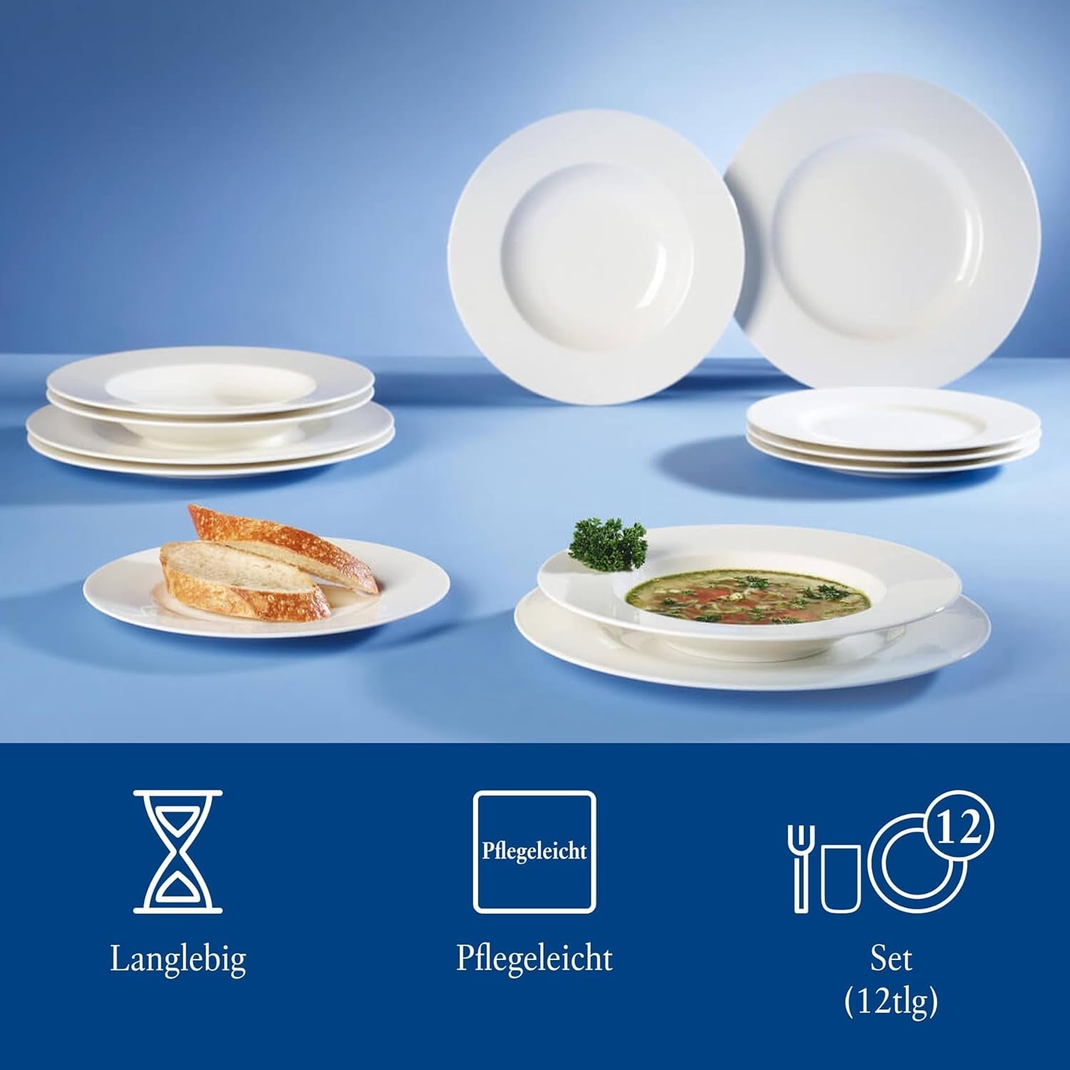 Villeroy & Boch Wonderful World 12-delat servisset, diskmaskin och mikrovågssäkert, vitt, tallrikar, serviser, porslin, mattallrikar, set, modernt servisset, premiumporslin