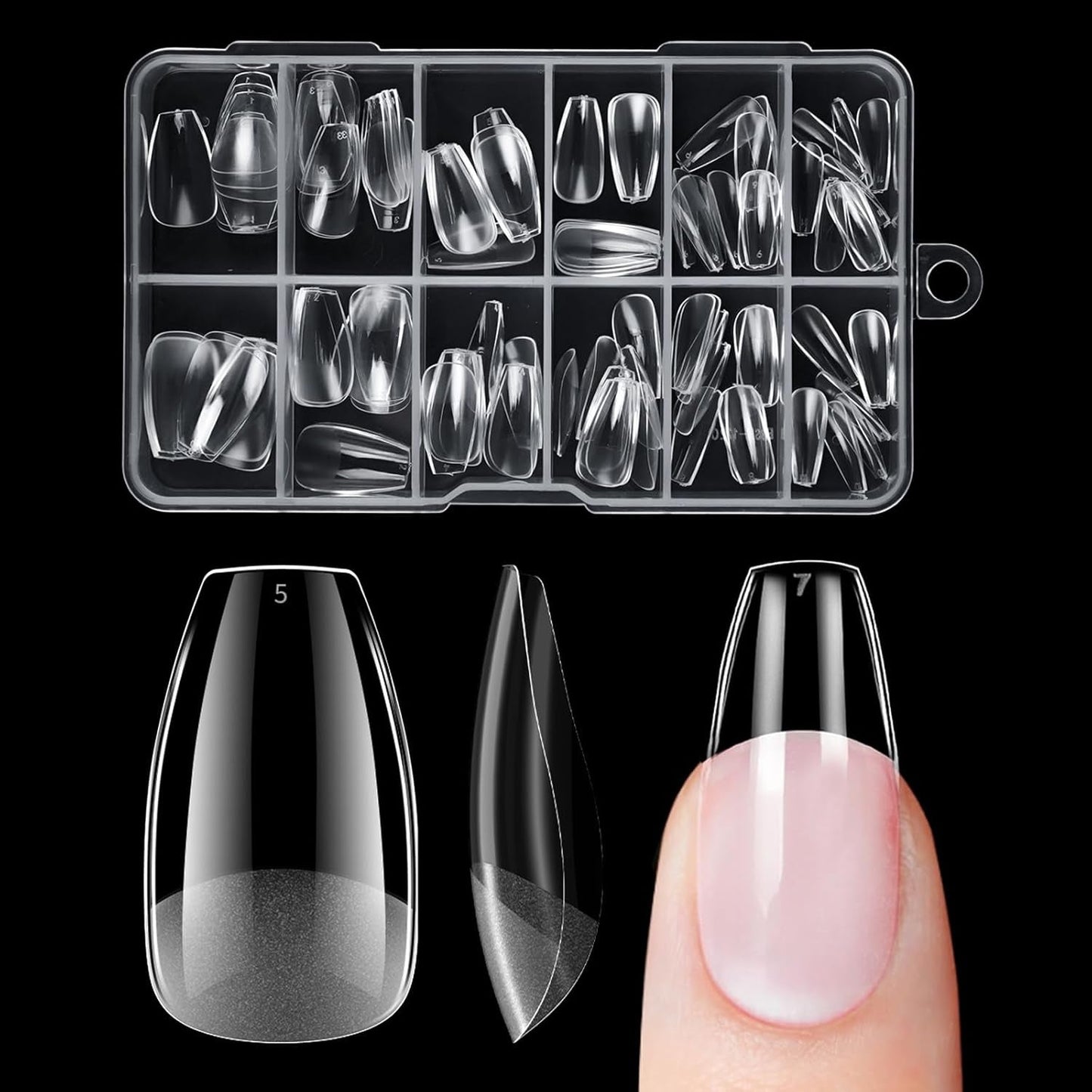 Korta lösnaglar Ballerina 120st lim på 12 storlekar Korta konstgjorda naglar Soft Gel Heltäckande Nageltips för korta gelnaglar S