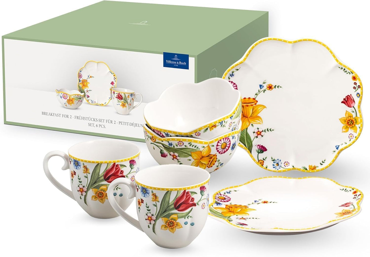 Villeroy & Boch - Spring Awakening-frukostset för 2, 6 delar, påskservis, frukost, påsk, kaffeservering, vårservis, porslin