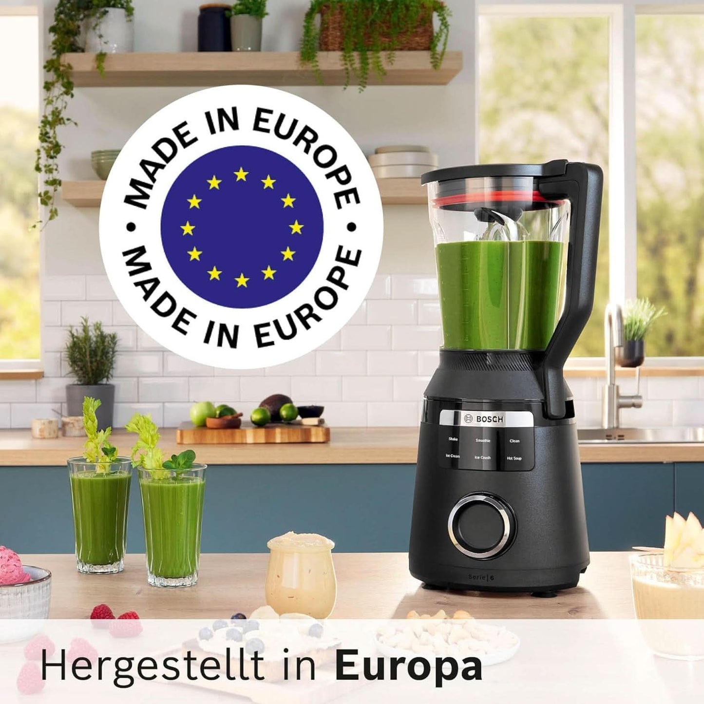 Highspeed-Standmixer Vitapower Serie 6 MMBD665B1, 45 000 U/Min, 6 Program Inkl Heiße Suppe & Reinigung, 2 L Mixbehälter, Stopfer, Spülmaschinenfeste Teile, Made in Europe, 1800W, Schwarz Kitchen Naty Shop