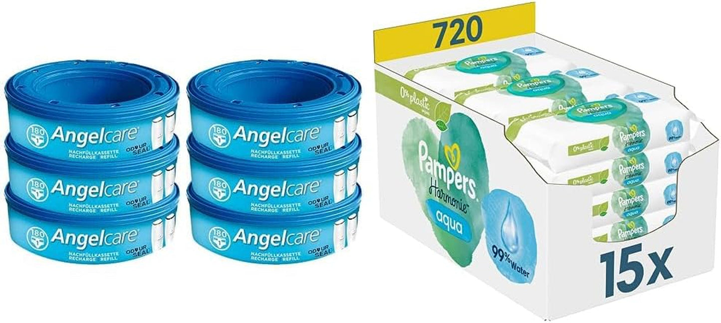 2320 Plus 2017 Refill Box (6-pack) och Pampers Harmony Aqua Baby Wet Wipes Box, 720 Wipes (15 x 48), skonsamt hudskydd med 99 % vatten