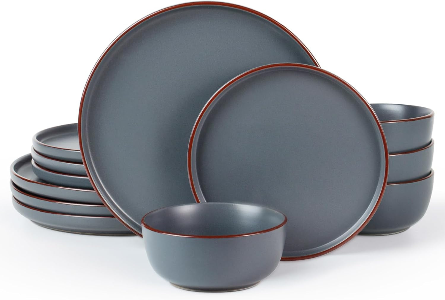 Mercury servisset, 12-delat servisset, 4-personers servisset i stengods med mattallrikar, desserttallrikar, flingskålar, tål mikrovågsugn och diskmaskin, kolgrå