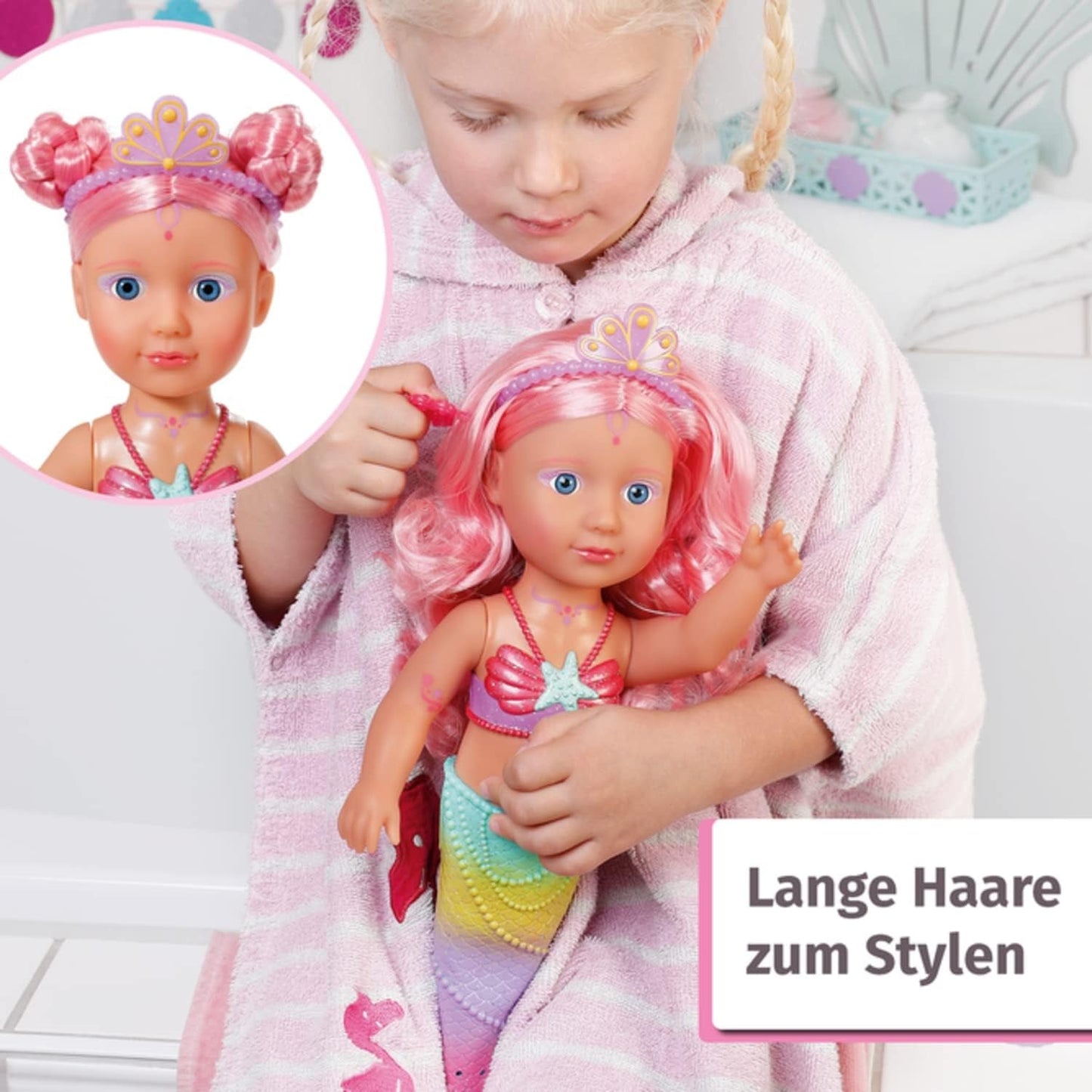 BABY Born Little Sister Mermaid 46 cm Vattentät sjöjungfrudocka med långt hår och rörlig glitterfena, inkl. tiara och kam, 833681 Zapf Creation Dolls Naty Shop