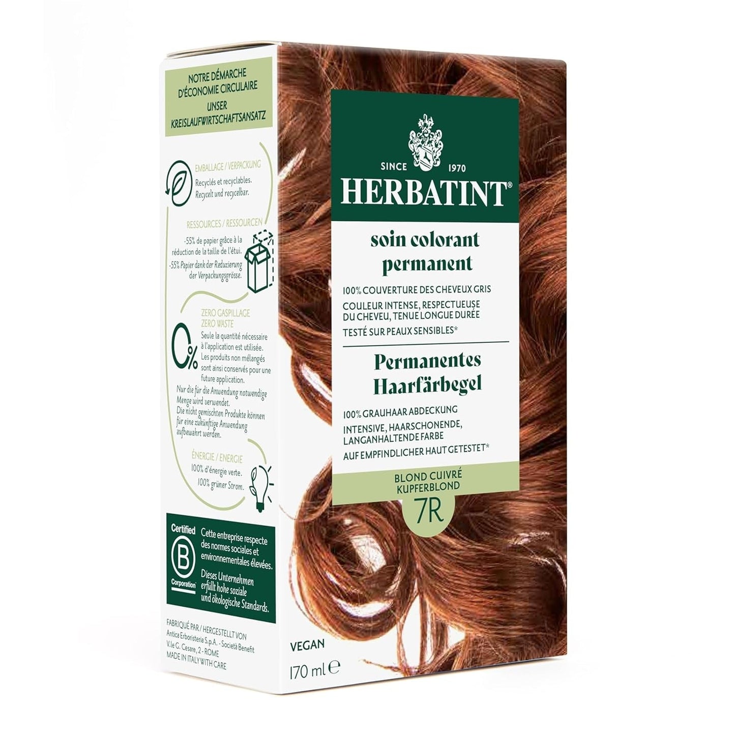 Permanent hårfärgningsgel 6N mörkblond - 170 ml I Ammoniakfri, 100 % täckning av grått hår I Testad på känslig hud, med 8 växtextrakt