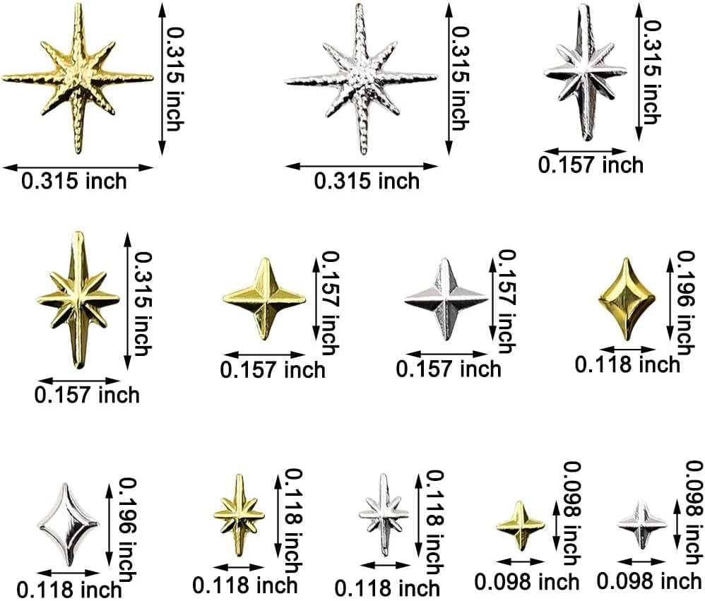120 st Guld-Silver Star Nail Charms Star Y2K Nails Metal Star Nail Charms Blandade storlekar Nagelskruvar Star Nail Design Nail Art 3D Star Charms Nageldekoration Nagelberlocker Nageltillbehör