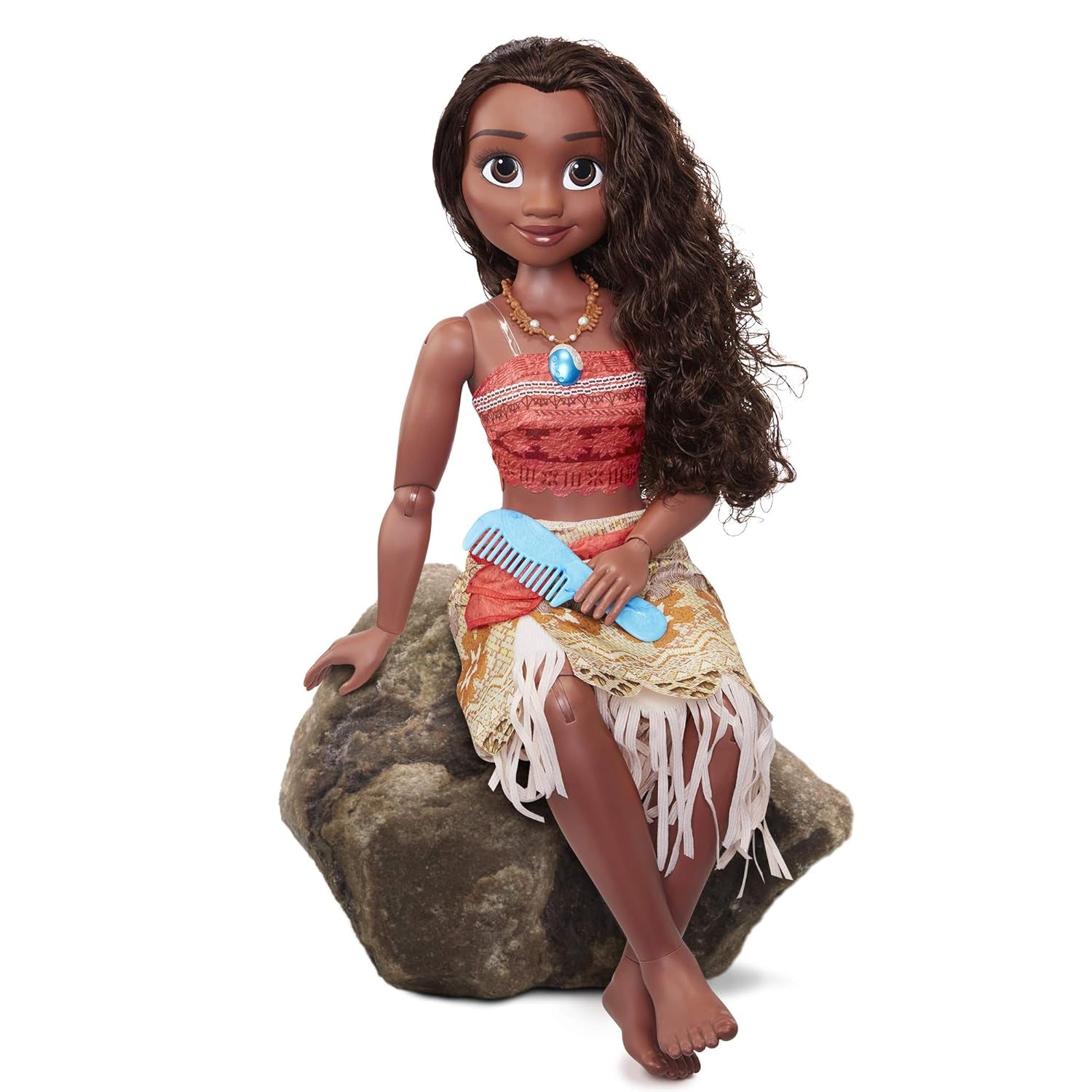 Disney Princess Moana 80cm Play Doll by Jakks Pacific Movable Doll with Brush to Comb Her Wavy Curls Filminspirerad klänning Avtagbart hänge Halsband Dolls Naty Shop