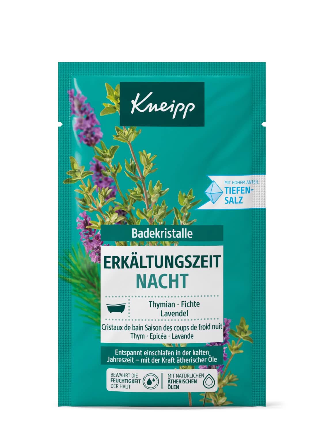 Kneipp naturliga badsalt från Luisenhalls saltbruk med eteriska oljor av lavendel, timjan och gran - Avslappnad att sova under kalla årstider - 60 gram dusch & bad Naty Shop