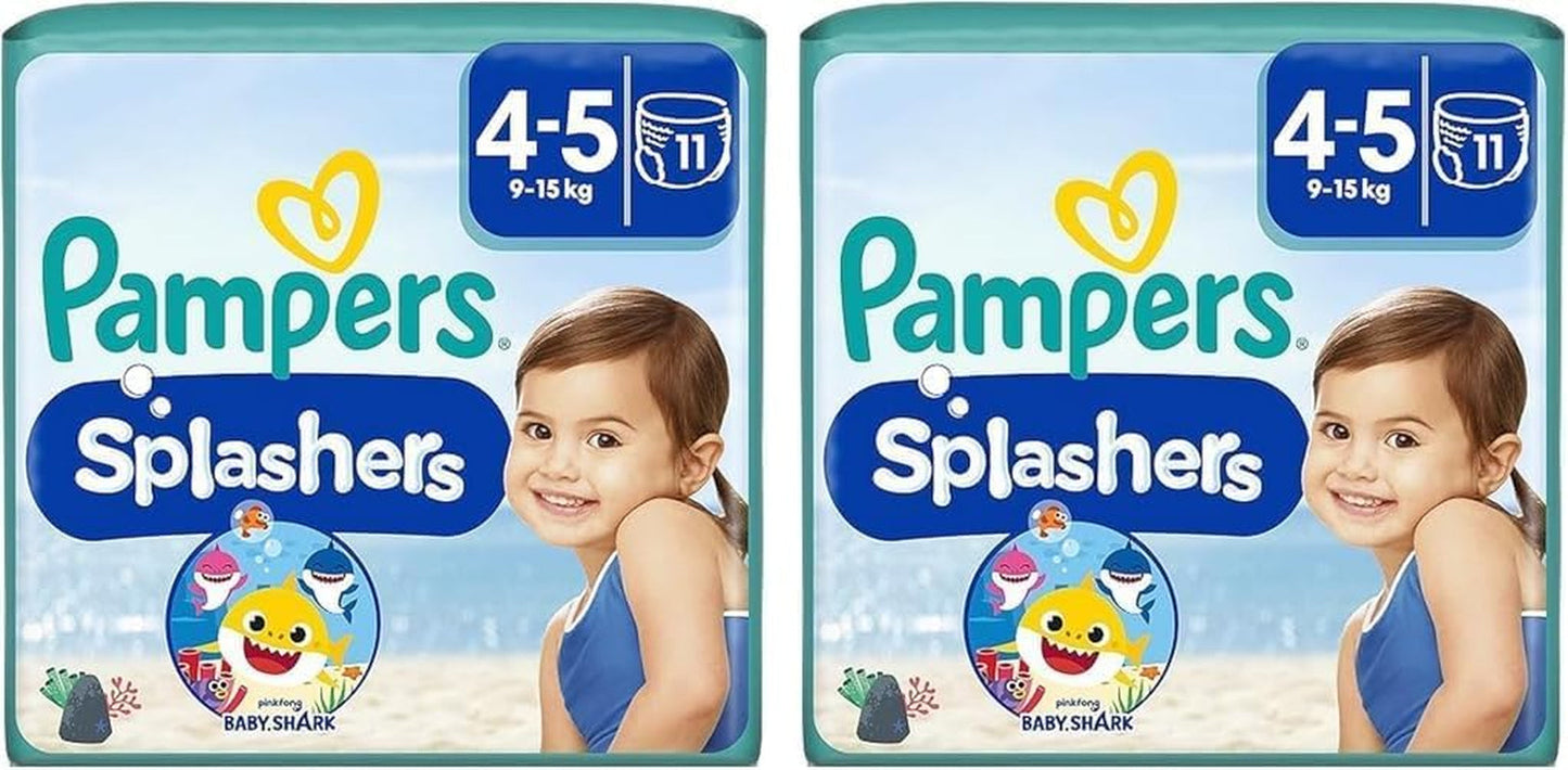 Pampers Splashers Baby Shark Limited Edition engångsbadblöjor 4-5, 11, 9 kg-15 kg, för säkert skydd i vattnet