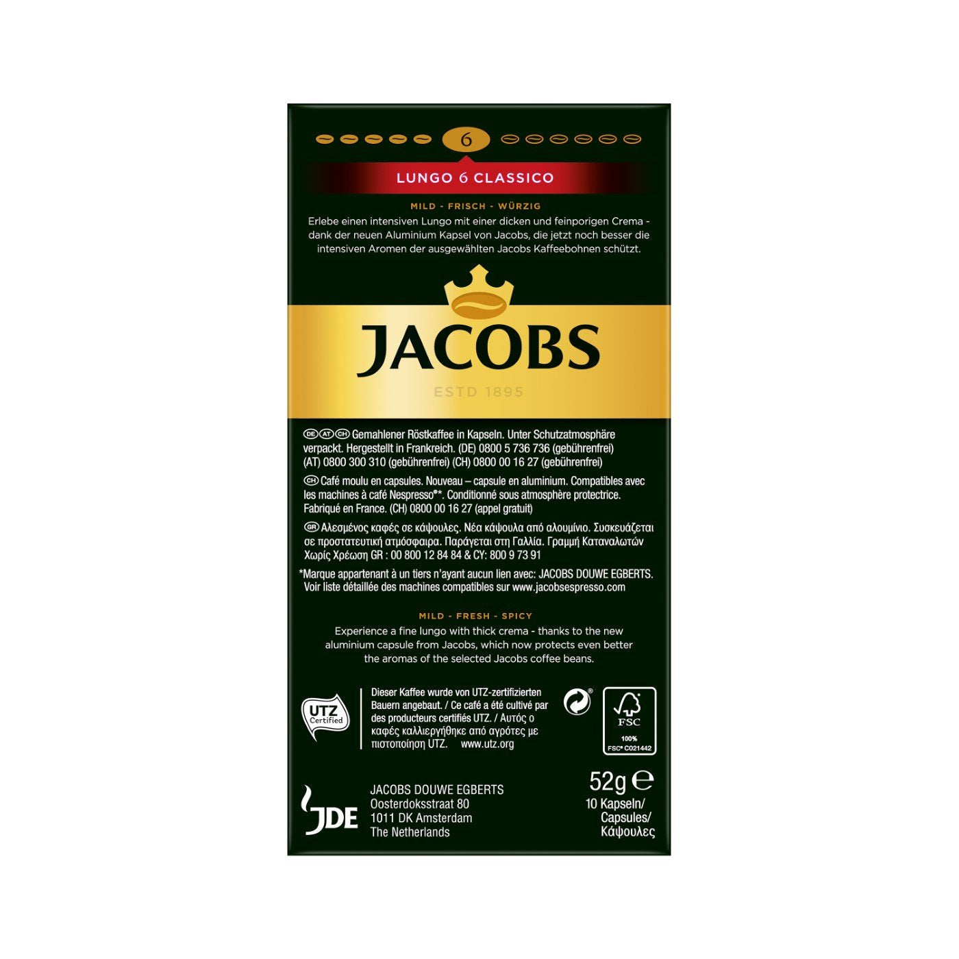 Jacobs Kapseln Lungo Intenso, Intensität 8 & Kapseln Lungo Classico, Intensität 6, 100 Nespresso®* kompatibel Kaffeekapseln, 10er Pack, 10 x 10 Getränke