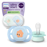 Philips AVENT Ultra Start nattnapp, ortodontisk napp för nyfödda, Glow in the Dark, BPA-fri, med steriliseringsbehållare, Twin Pack, Moon, Star, SCF075/07
