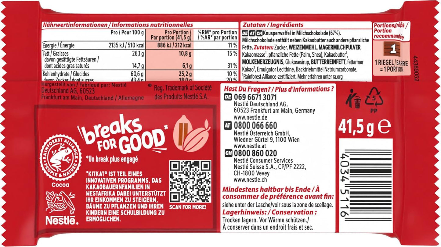 Nestlé KitKat Classic Chokladkakor Mjölkchoklad Crunchy Wafer Bars 24-pack (24 x 41,5 g)
