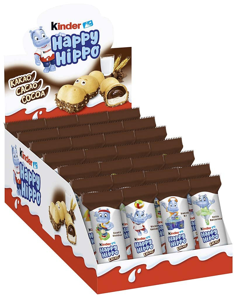 Kinder Happy Hippo Hasselnöt - Specialknäckiga rån med mjölk och hasselnötskräm - Karneval och Mardi Gras sötsaker - 1 förpackning innehållande 5 individuella barer på 20,7 g vardera