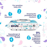 Kindii Feuchttücher Für Babies Und Kinder Pure Water 99% - 99%Ige Zusammenzeit Auf Wasserbasis - Allantoin - Unparfümiert - Dermatologisch Getestet - Für Empfindliche Haut - 720 Stück - 12X60 Stück Naty Shop