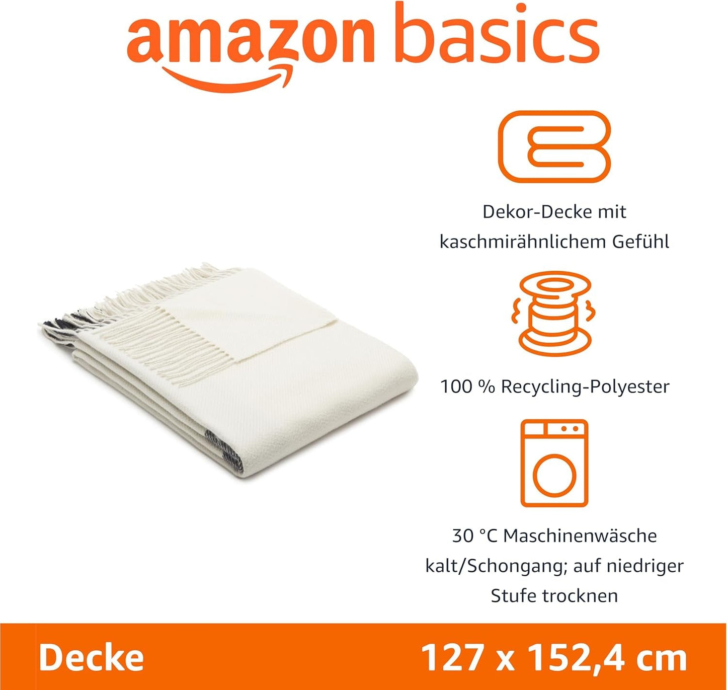 Amazon Basics Sängfilt, lätt, återvunnen polyester, Rumsinredning Mysig filt, 127 X 152 Cm, elfenbensvit med blått mönster Ruta sängar och filtar Besuche den Amazon Basics-Store