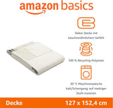 Amazon Basics Sängfilt, lätt, återvunnen polyester, Rumsinredning Mysig filt, 127 X 152 Cm, elfenbensvit med blått mönster Ruta sängar och filtar Besuche den Amazon Basics-Store