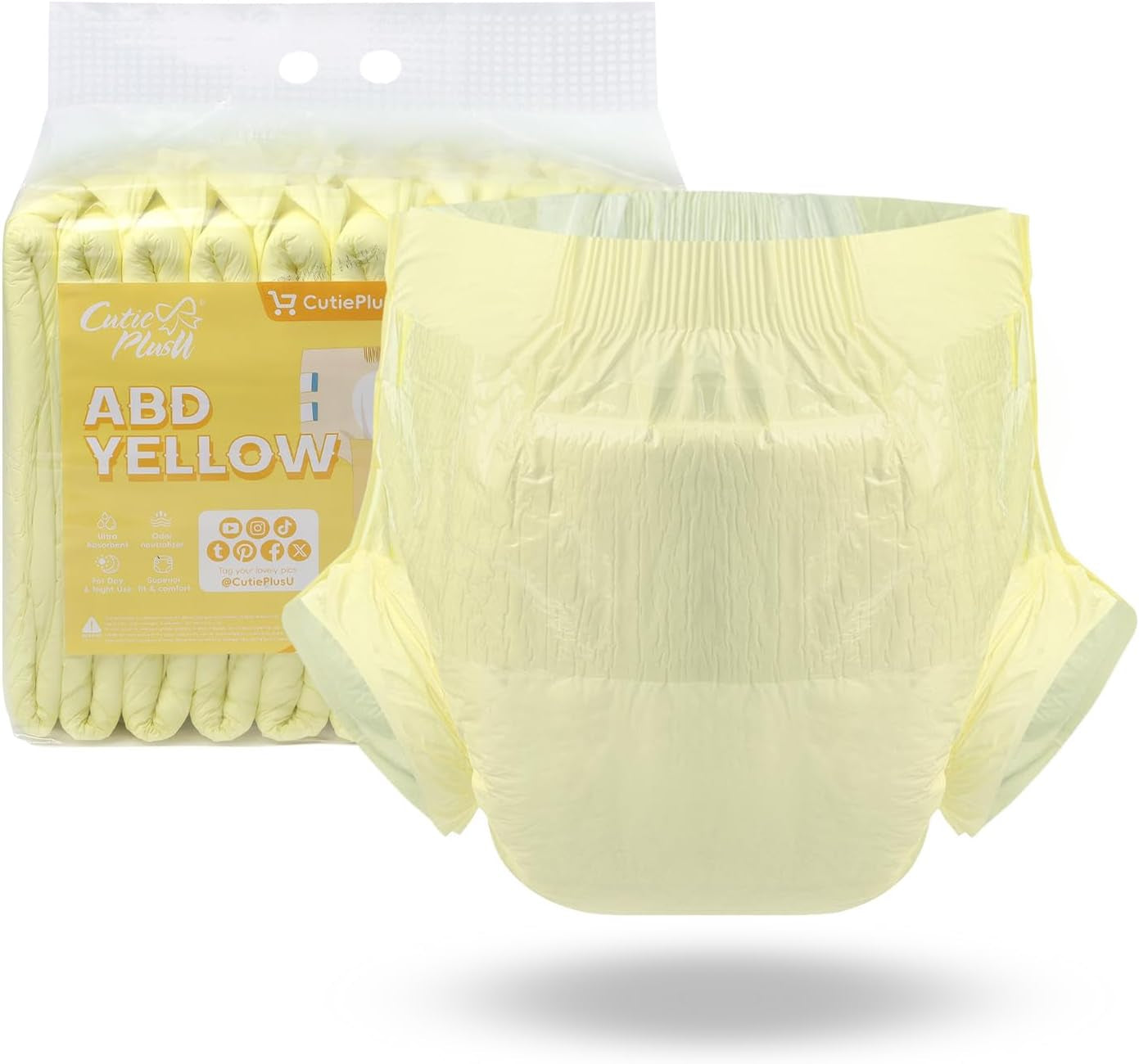 CutiePlusU vuxenblöjor, 10-pack inkontinenstrosor för engångsbruk med öglor för kvinnor och män, maximal absorptionsförmåga över natten - vit (medelstor 71-96 cm)