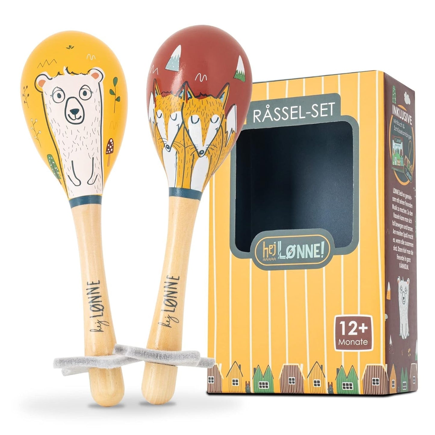 HEJ LØNNE set med 2 träklockor - Maracas för barn - musikinstrument i trä för att främja motorik, koordination och socialt beteende - träklocka för barn - barnleksak Jucarii Bebe Naty Shop Standardtitel