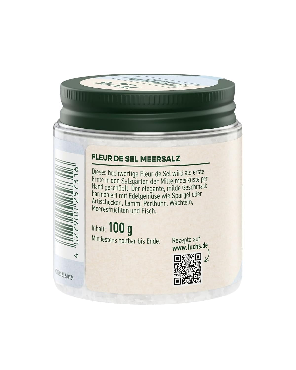 Fuchs Gewürze - Fleur de Sel | Noble toppingsalt för sparris, skaldjur och fisk | Meersalz i premiumkvalitet 100 g im wiederverschließbaren Gewürzglas