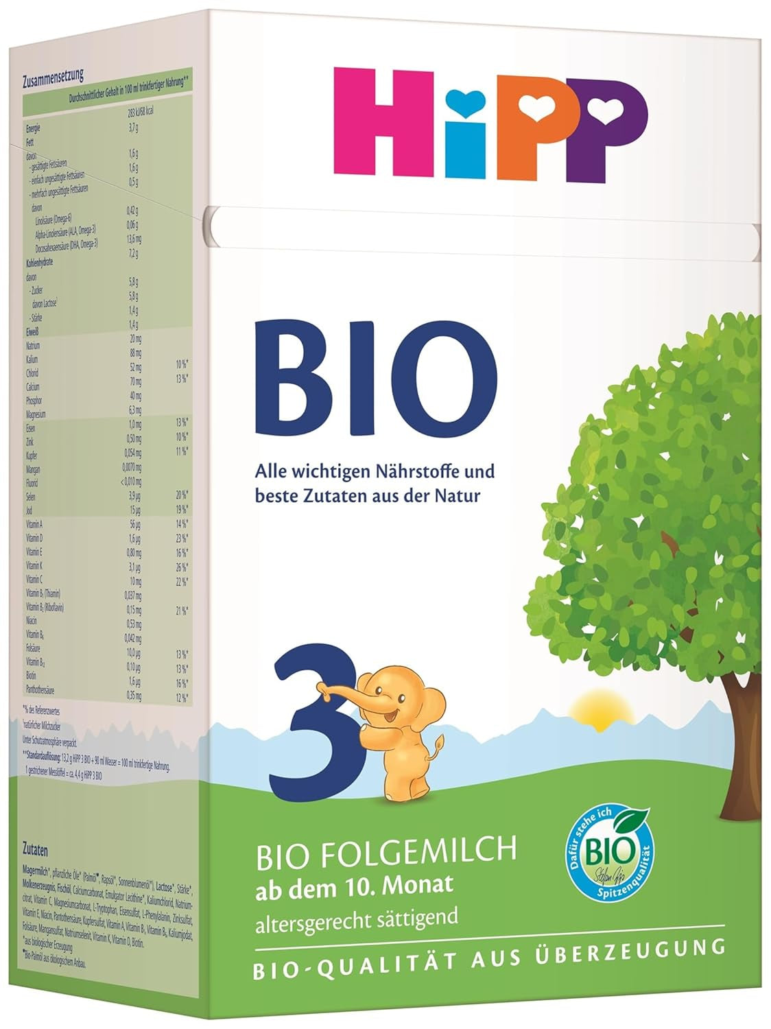 HiPP 3 Ekologisk tillskottsmjölk (4 x 600g) - efter 10 månader, med Omega-3 (DHA, ALA), Kalcium, Vitamin D, av bästa ekologiska kvalitet