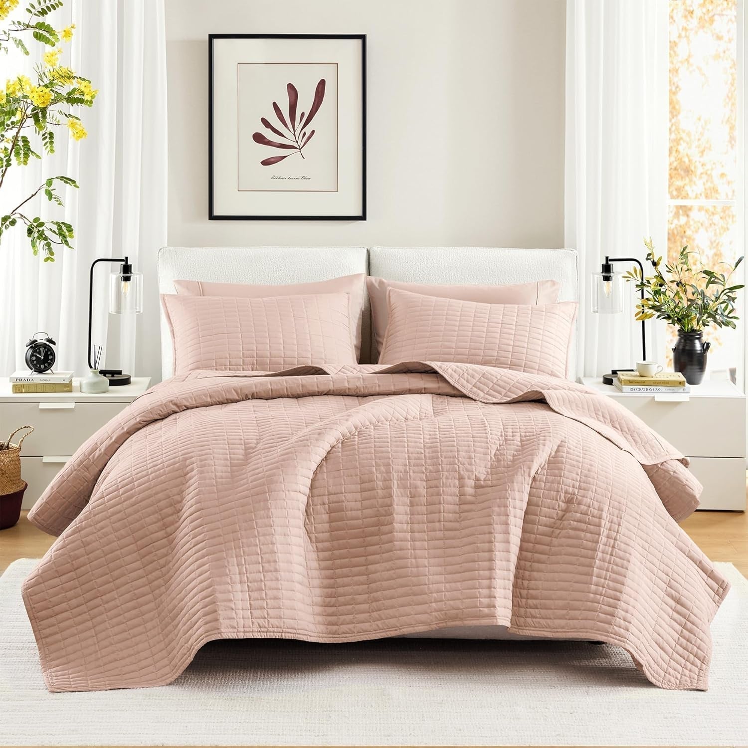 Comfort Spaces Kienna Quilt Set, Lyxigt dubbelsydd sommarfilt, lätt, mjukt, året runt sängkläder, Matchande örngott, Vit, filt för king size-sängar (264,2 X 228,6 cm), Naty Shop Täcken och täcken Röda Hela/Queen (90" X 90")