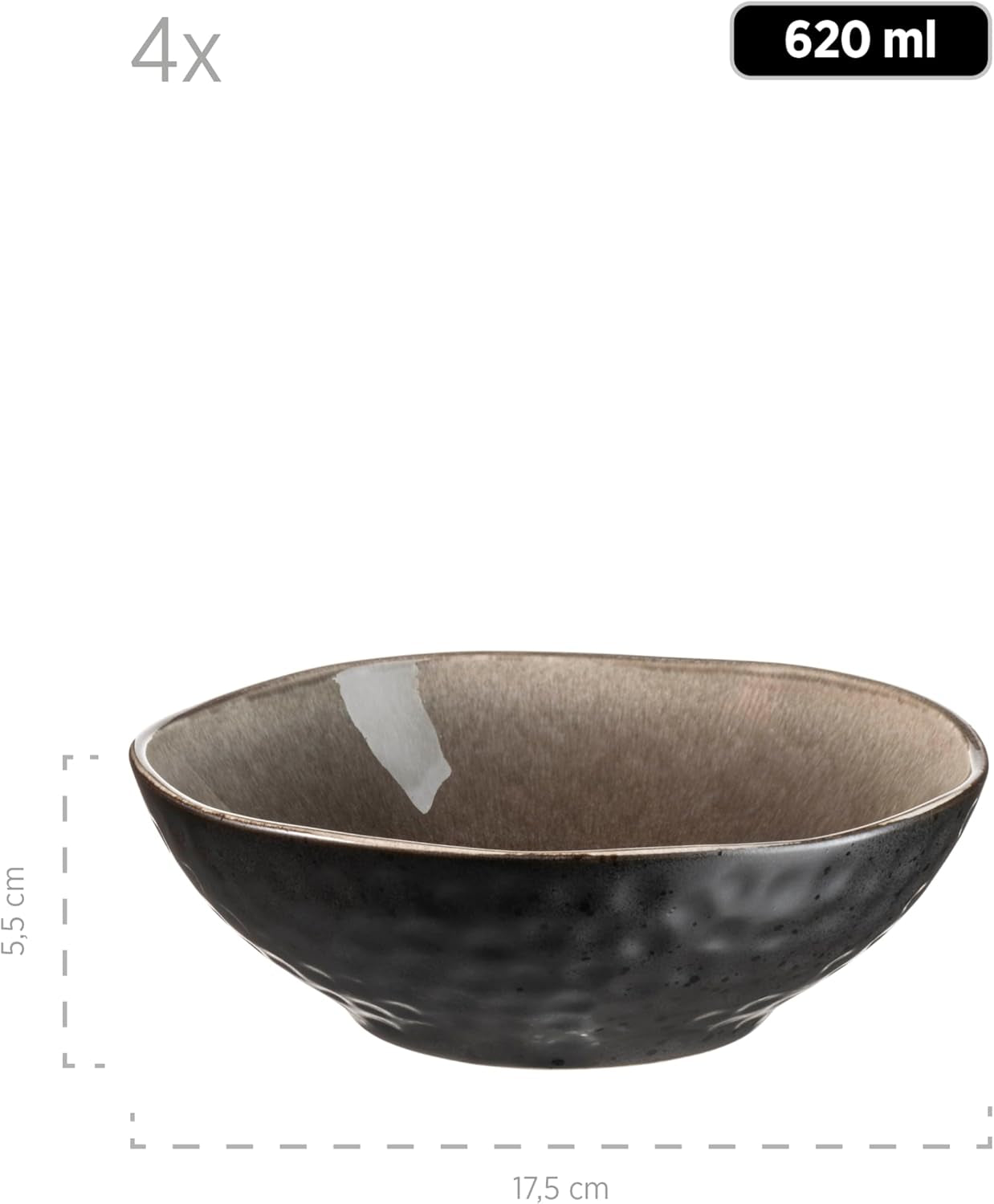 MÄSER 934073 Niara Organic Series Modern 4-personers servisset med spännande vintagelook, 16-delad kombinationsservice med en speciell svart och brun glasyrkombination, stengods