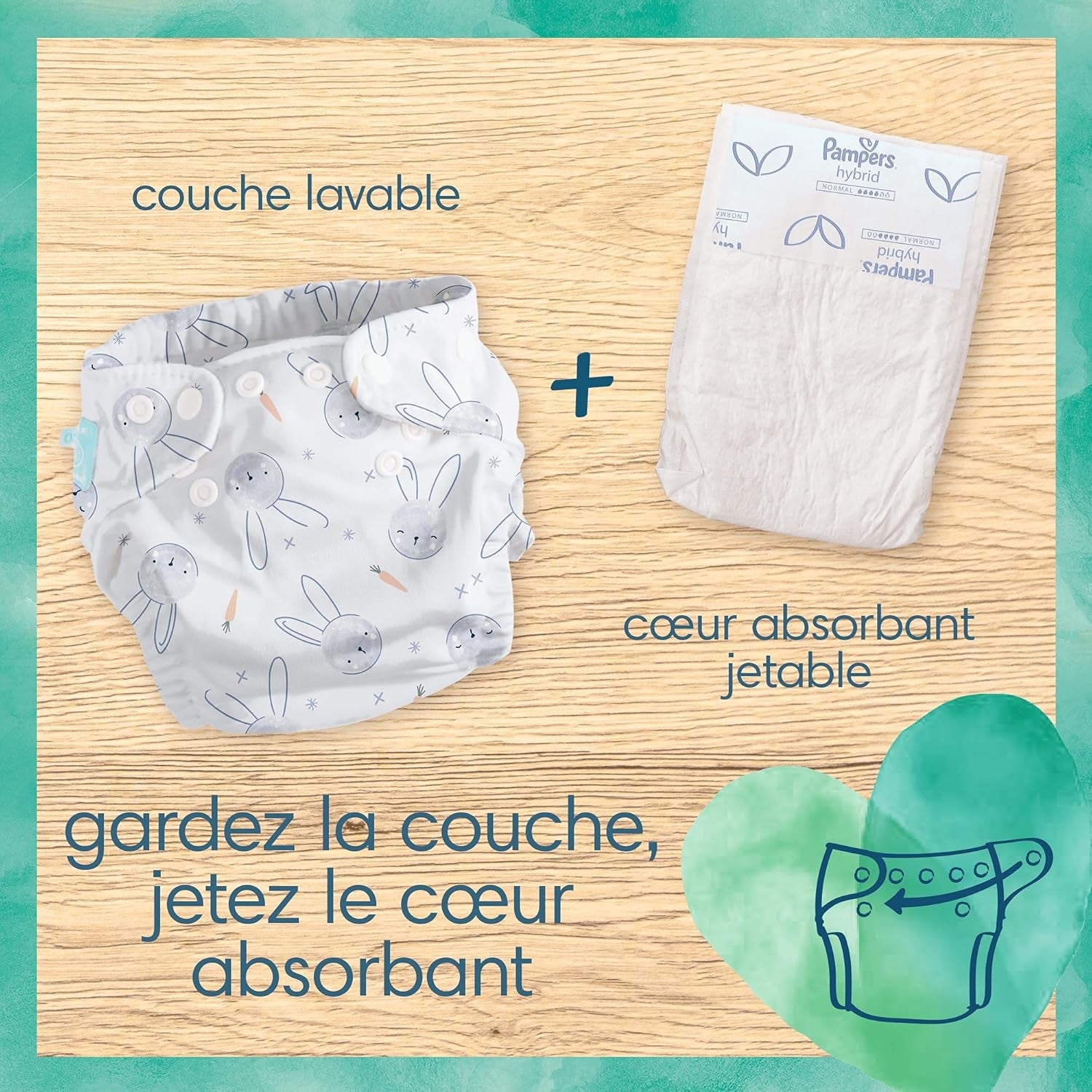 Pampers - Harmony Hybrid startpaket, 3 tvättbara blöjor + 25 engångsöversta lager - 1 förpackning