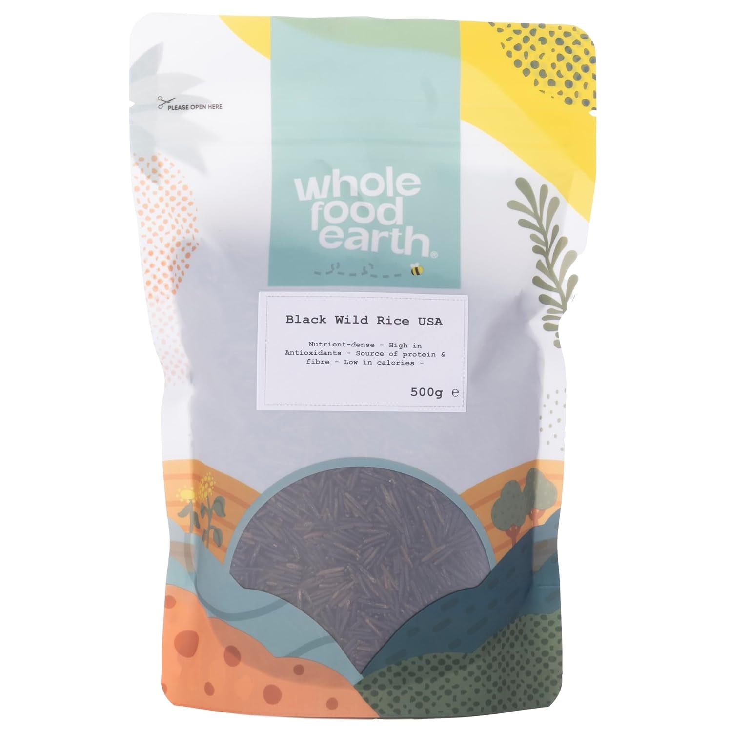 Wholefood Earth USA Black Wild Rice - Icke-GMO - Naturlig - Vegansk - Mejerifri - Inget tillsatt socker, 500g