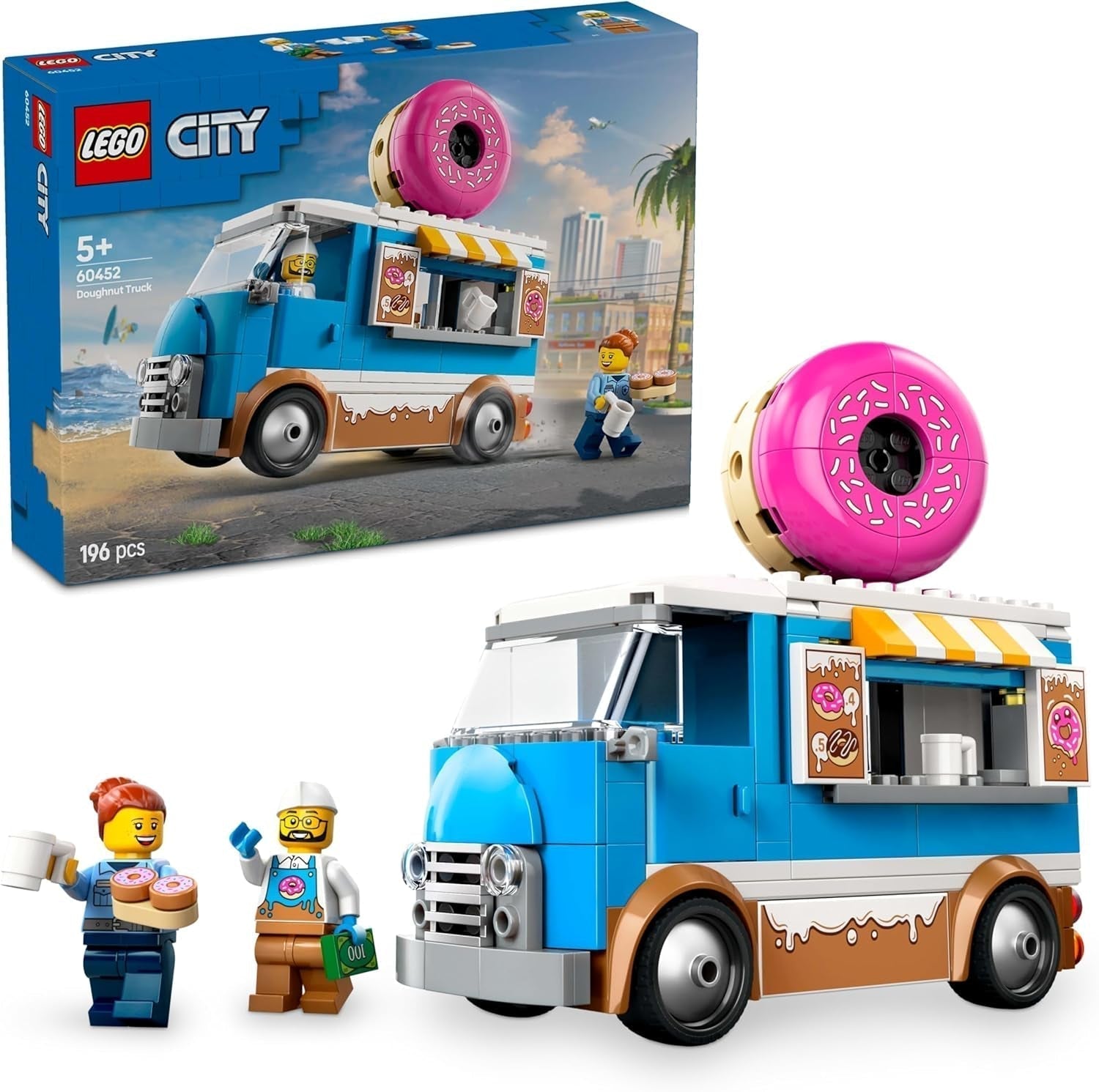 LEGO City Donut Truck - Toy Food Truck med 2 polisminifigurer - Byggleksak för pojkar och flickor 5+ - Födelsedags- och semesterpresentidé 60452 Byggset Besuche den LEGO-Store Standardtitel
