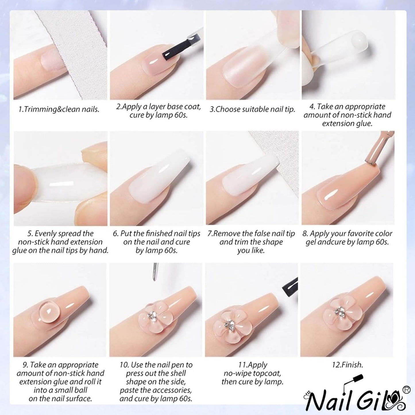 NAILGIL Solid Gel Nagellack, Solid Gel Nagellim, 3D Nail Art Skulptur med verktygsuppsättning, DIY Hemmasalong, Transparent 15G