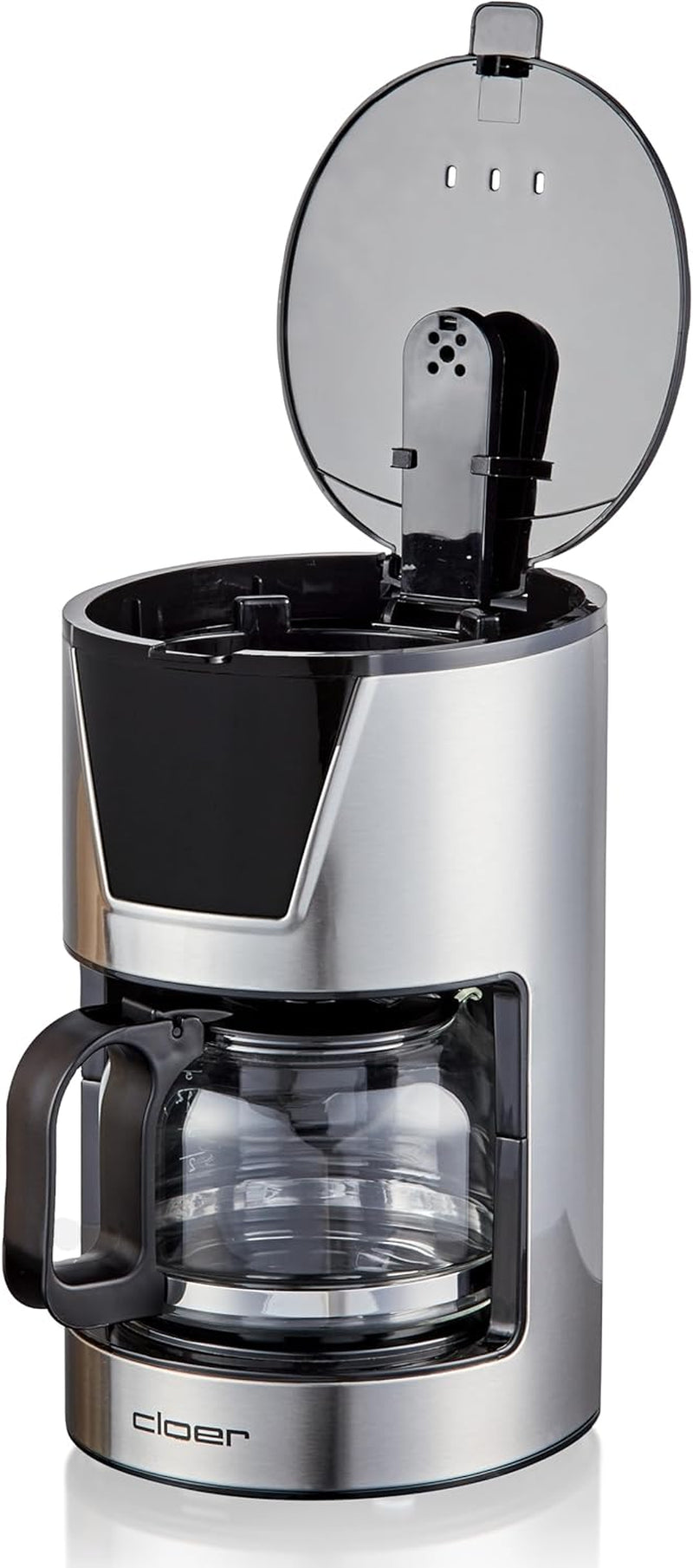 Cloer 6-kopps filter espressomaskin, skonsam varmhållningsfunktion, glaskaraff, mätsked, vattennivåindikator, antidroppsystem, automatisk avstängning, filterstorlek 1x2, 550W, rostfritt stål
