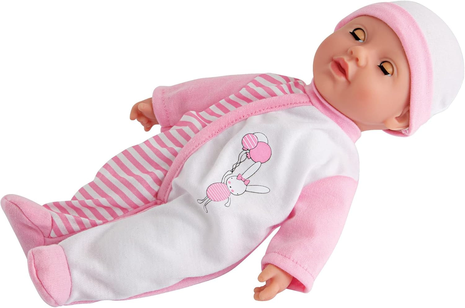 Simba 105140020 - My Love Baby Talk mjuk kroppsdocka med sömniga ögon i söt klänning Ger 24 babyljud 30 cm babydocka från 2 år Vit Rosa Naty Shop Dolls