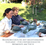 Steingut Geschirrset 6 Personen Rustik 24 tlg. TESTSIEGER, Hochwertiges Landhaussttil Steingut Geschirr Set, Schüssel- und Teller Set, Tafelservice 6 Personen, Geschirrsets Pure Living in Rauchblau