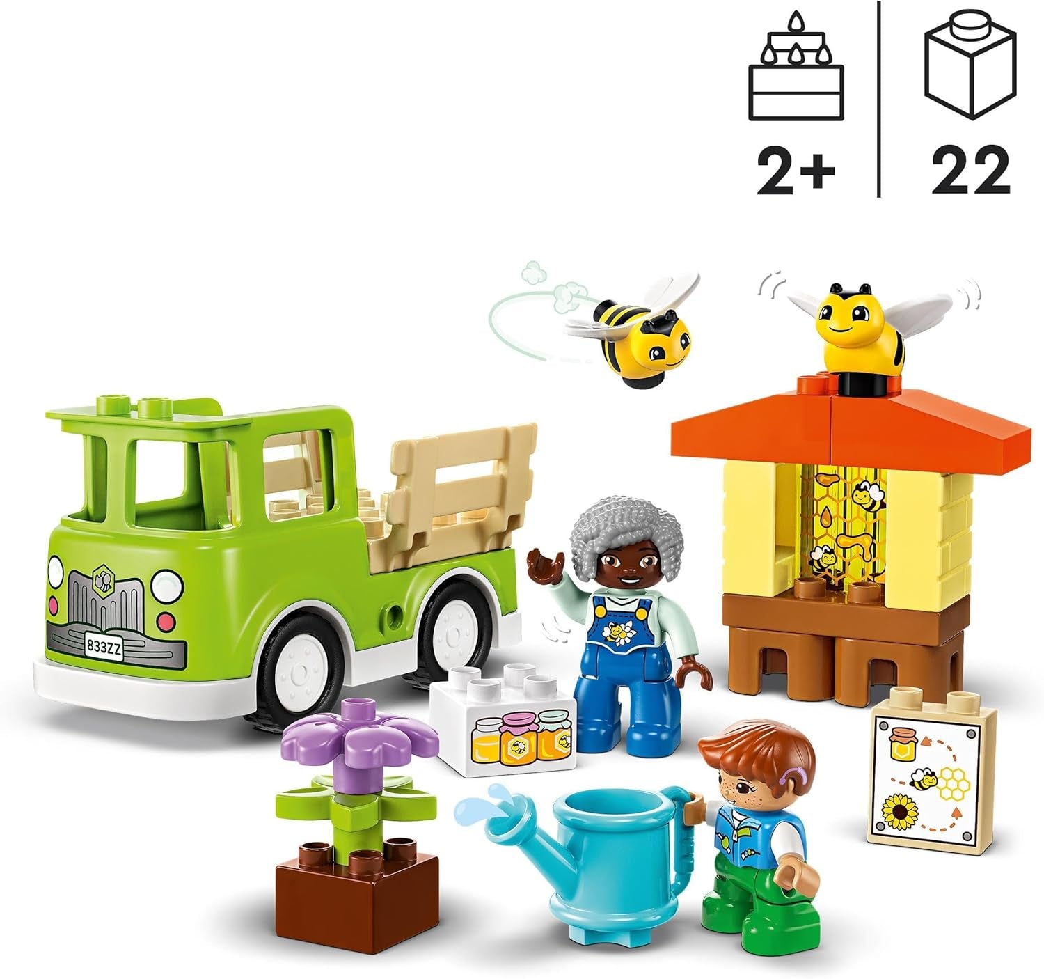 LEGO DUPLO Stadsbiodling och bikupor, pedagogisk leksak för småbarn med 2 figurer och en mobil lastbil, bygg- och ombyggnadsset, leksak för småbarn från 2 år 10419 Byggset Besuche den LEGO-Store