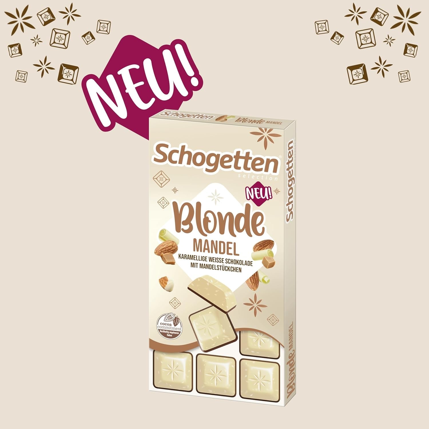 Schogetten Blond Mandel | Vit choklad med kola och mandelbitar | 100 g | Bekvämt portionerad (paket med 2)