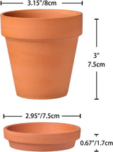 Hollyone 8-delad liten terrakottakruka, 8x8 cm runda lerkrukor med tallrik och dräneringshål, små planteringskärl med bricka, terrakotta-suckulentkrukor för inomhusväxter, keramiska planteringar