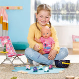 BABY born 832790 Weekend Fishing - Tillbehörsset för fiskedocka med solstol, sidobord, glas, korg, ankungar och fiskespö och rosa långskjorta, rosa