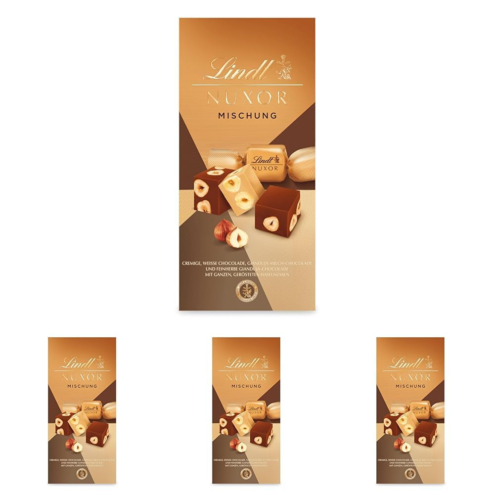Lindt Choklad | Mix för påse NUXOR | 103g | Gianduja krämiga chokladkuber i tre sortiment med rostade hela hasselnötter | Choklad present