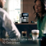Siemens EQ900 automatisk espressomaskin, stor TFT-färgskärm, 2 bönbehållare, 36 varma och kalla drycker, kallt kaffe, supertyst, tvåkoppsfunktion, appkontroll, rostfritt stål, TQ907D03