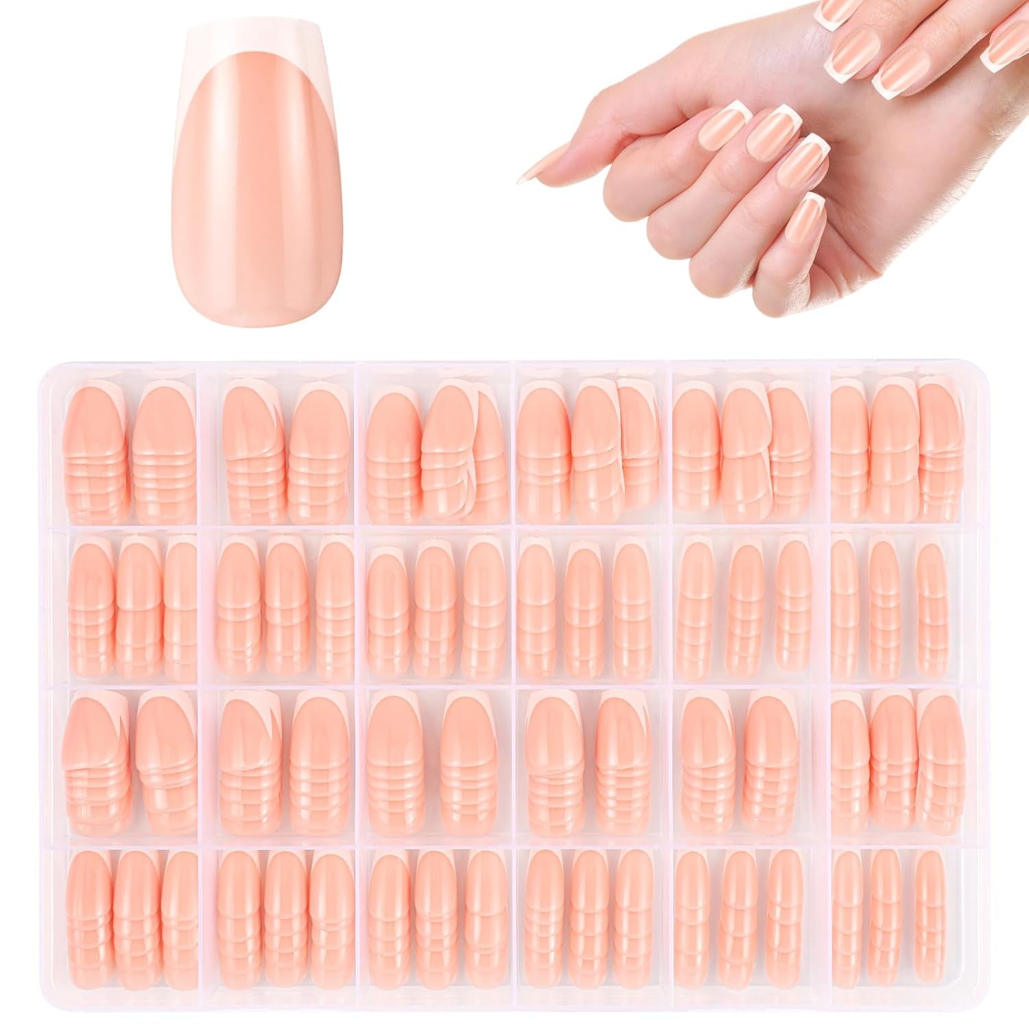 360 stycken franska konstgjorda naglar Medium rektangel falska naglar med falska nagelfilar Naturliga tips DIY Press On för damer och kvinnor