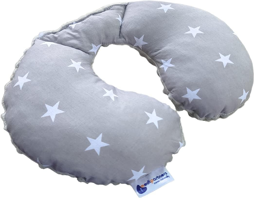 Medi Partners Baby nackkudde Nackstöd 100% bomull / minky baby nackkudde för bilvagn resor sömn nackkudde snooze roll (REH med grå Minky) Cervikala ortopediska kuddar Naty Shop Stars med grå minky