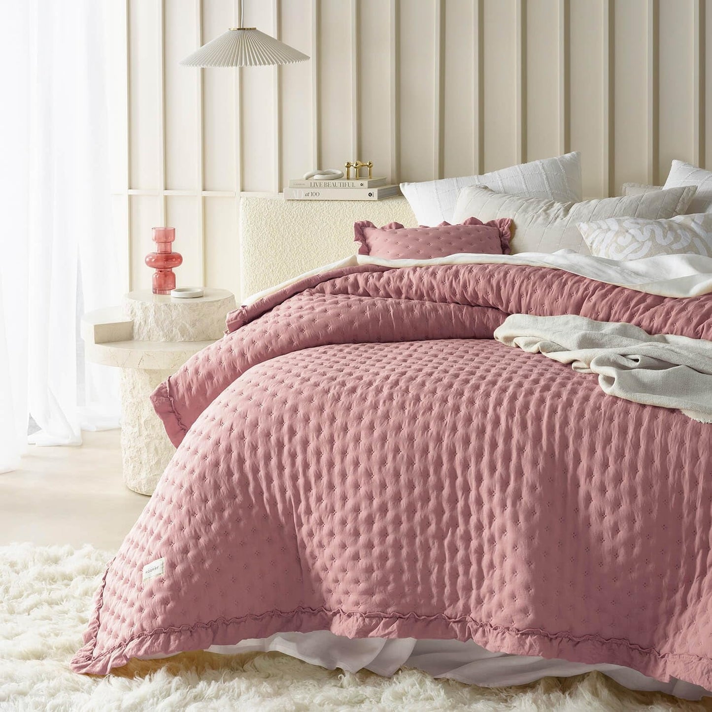 Molly Elegant överkast i puderrosa 170 X 210 cm Överkast mångsidigt som överkast eller soffa Sängfilt för säng och soffa Filtstil Perfekt som överkast Sängar och filtar Besuche den ROOM99-Store Rosa 220X240