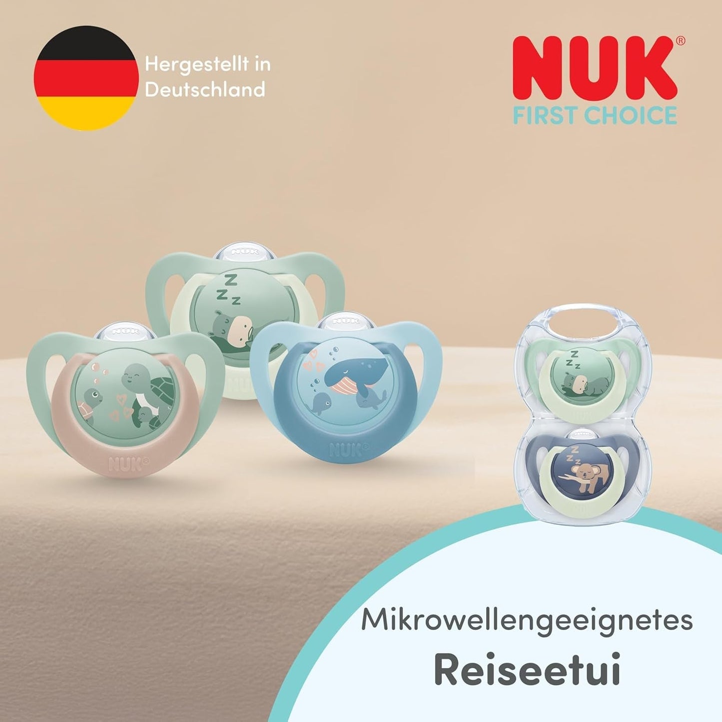 NUK First Choice Nattnapp för bebisar | 6-18 månader | Ortodontiska nappar som lyser i mörkret | Lugnar 99 % av barnen** | Kanin/får | Pack 0-2