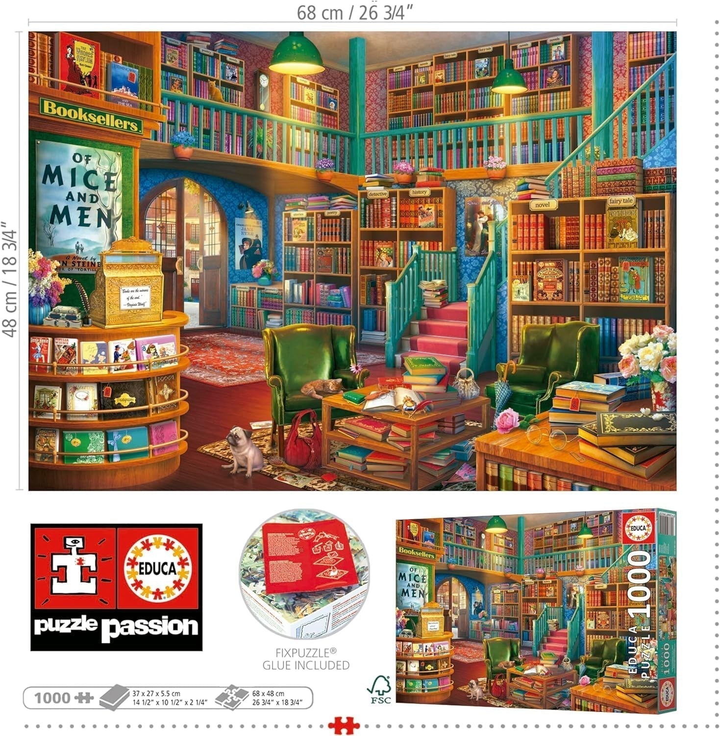 Educa - Pussel med 1000 bitar för vuxna | Bibliotek. Mått: 68 X 48 cm. Inkluderar Fixpuzzle pussellim. I 14 år (19925) Puzzle Naty Shop